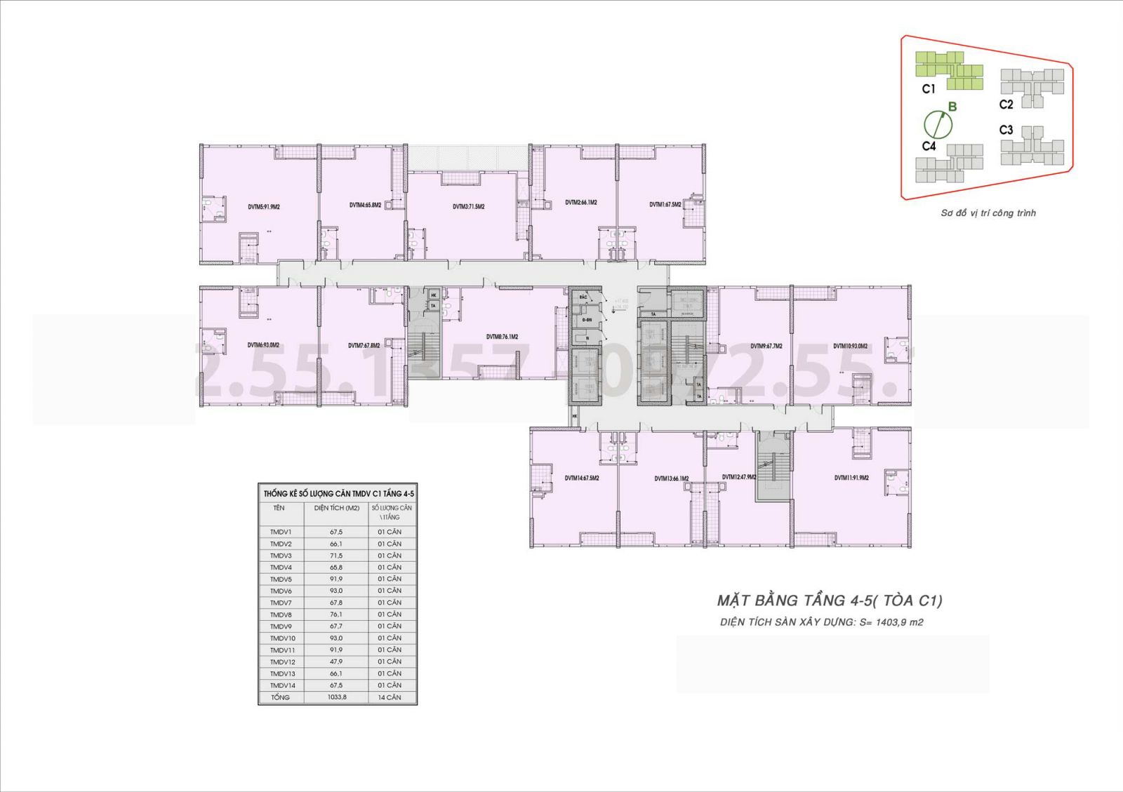 Mặt bằng tầng 4-5 - Tòa C1 - An Bình Homeland