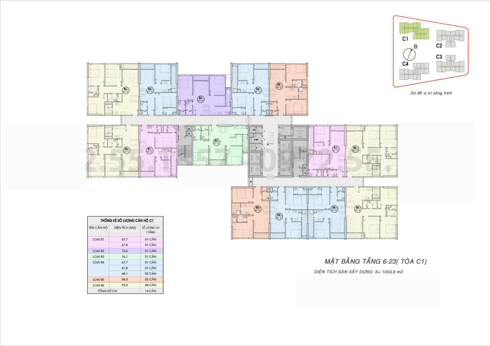 Mặt bằng tầng 6-23 - Tòa C1 - An Bình Homeland