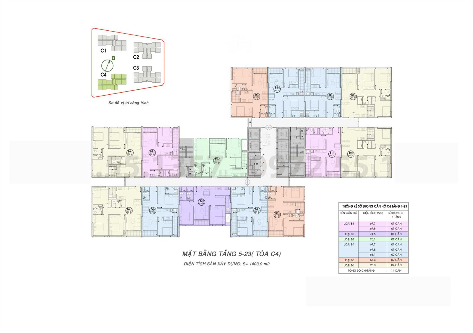 MẶT BẰNG TẦNG 5 - 23 TÒA C4